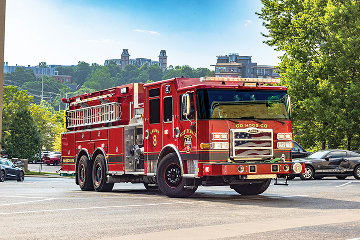 Fayetteville Fire Departments Enforcer Custom Dry-Side Tanker driving in a parking lot.