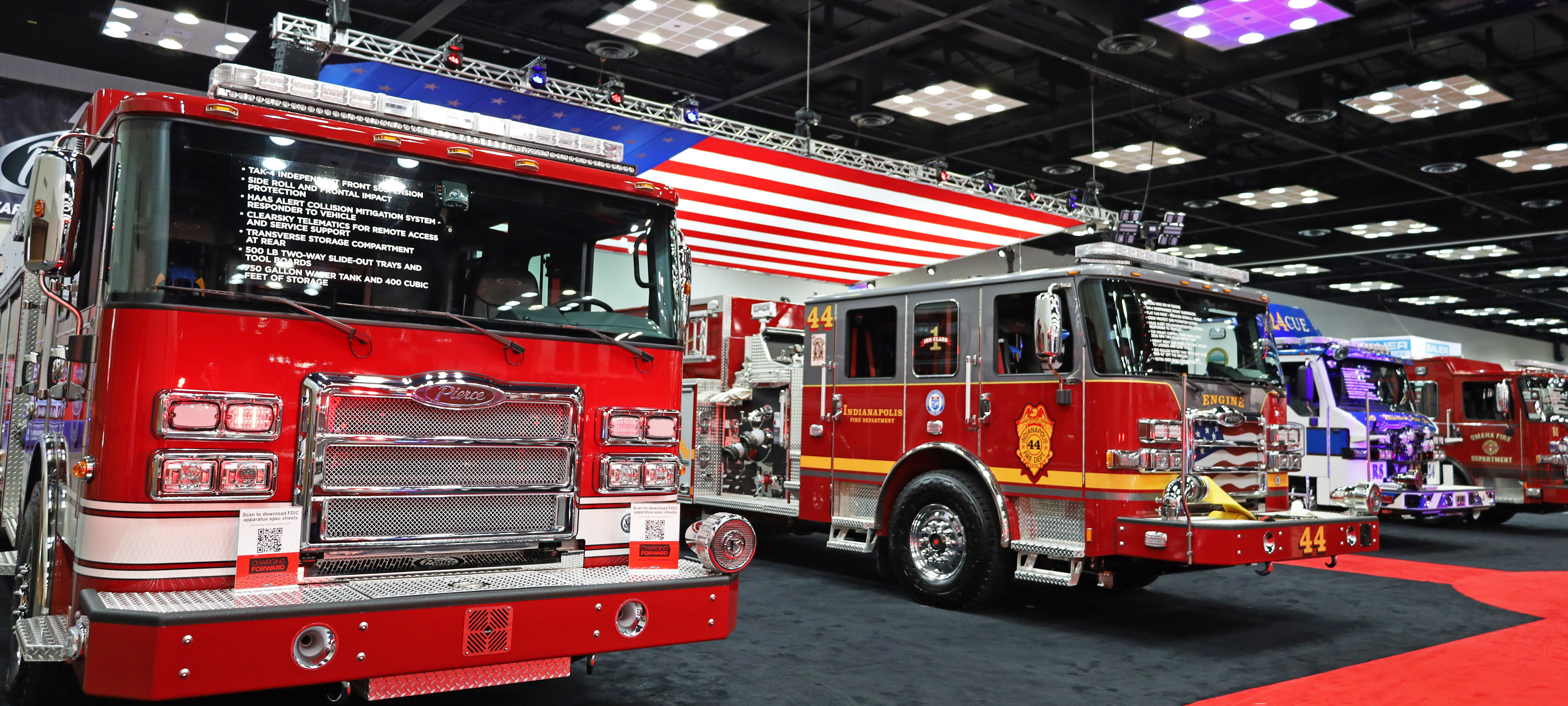 Pierce Manufacturing Fire Trucks on Trade Show Floor